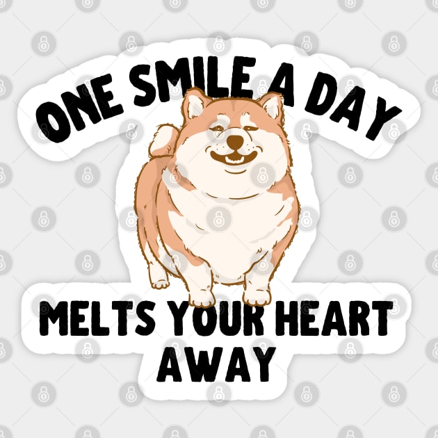 One Smile A Day Melts Your Heart Away Cute Shiba Akita Inu Sticker by Lab Of Creative Chaos